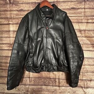 Vintage Firstgear Black Leather Motorcycle Jacket Mens 2XL Touring Cruiser